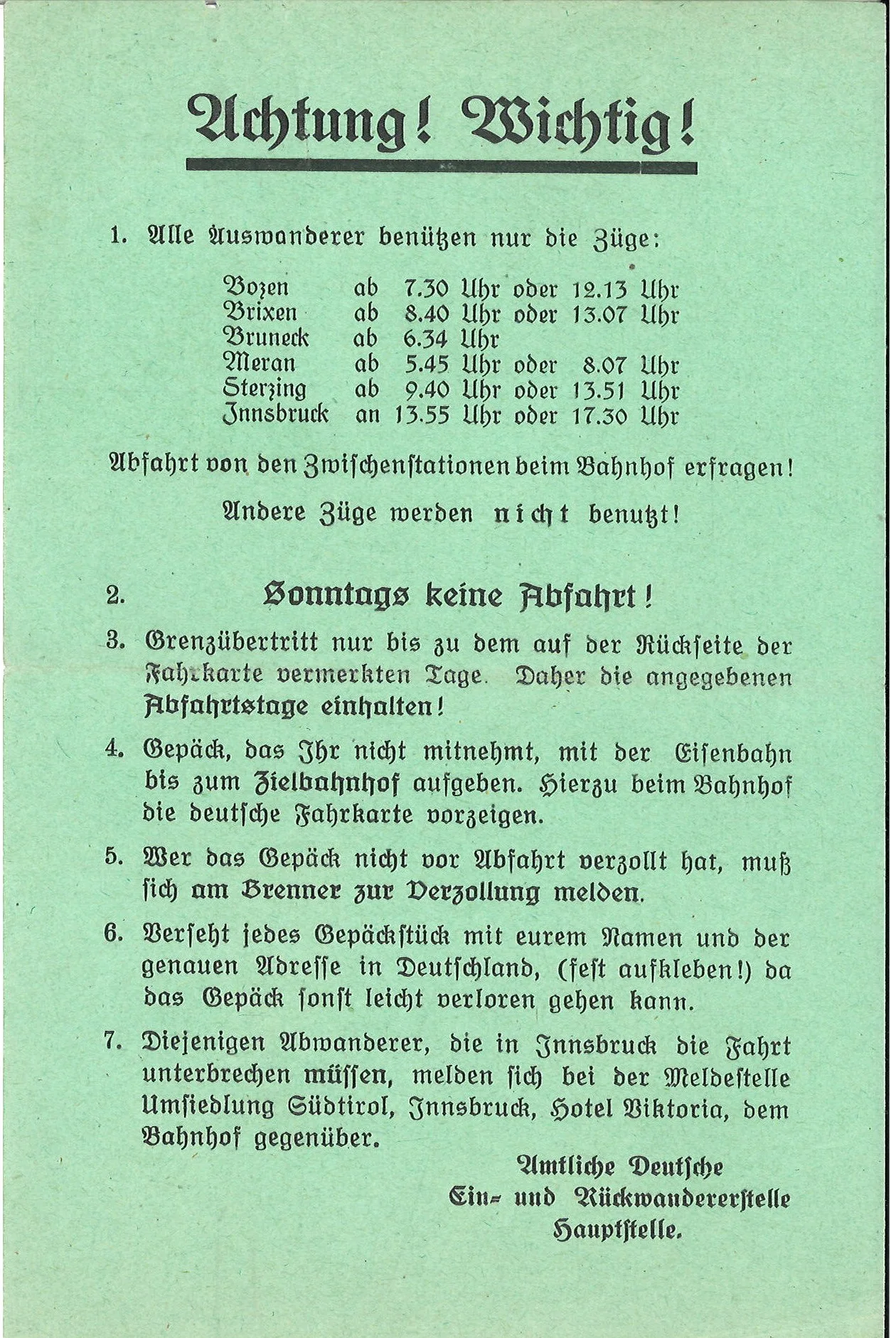 Sonntags Keine Abfahrt!